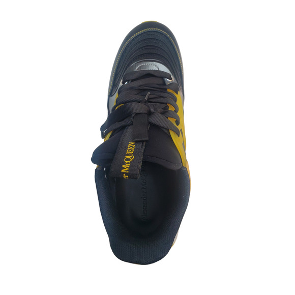 Alexander Mcqueen Mens Shoes Joey Leather Sneakers Black Yellow Green - Picture 5 of 10